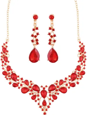 Sacina Set Red Crystal Necklace Earrings, Red Statement Necklace, Vintage Gothic Necklace, Goth Costume Jewelry, Christmas Jewelry Gifts for Women