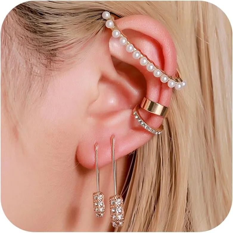 Safety Pin Earrings for Women Stackable Paperclip Earrings Paper Clip Earring Stacks Gold Earring Sets for Multiple Piercing Dainty Gold Jewelry Gifts