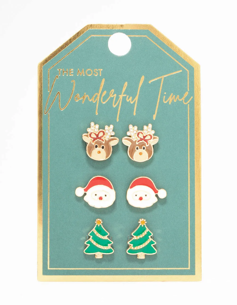 Santa, Reindeer & Tree Clip On Earrings 3-Pack