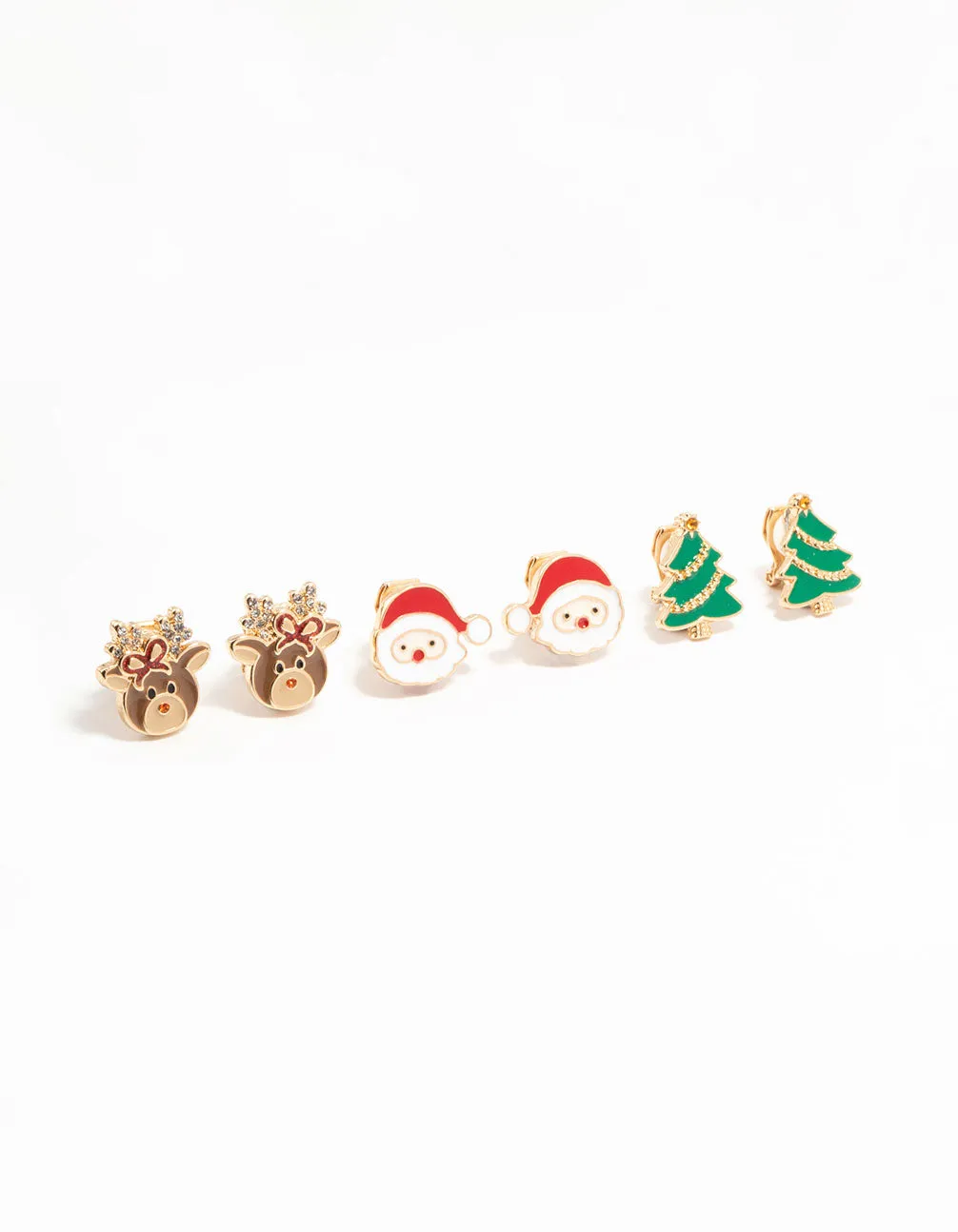 Santa, Reindeer & Tree Clip On Earrings 3-Pack