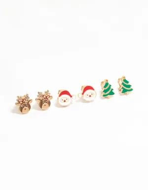 Santa, Reindeer & Tree Clip On Earrings 3-Pack