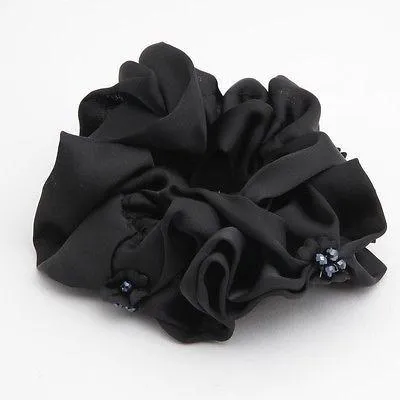 Satin Scrunchies Acrylic Rhinestone attached Glossy Elastic Hair TIes