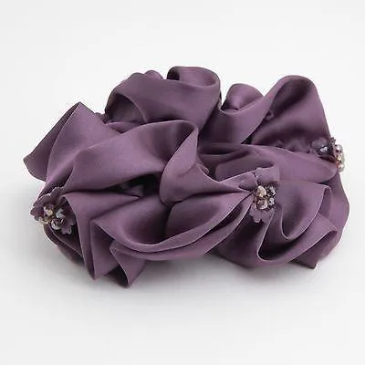 Satin Scrunchies Acrylic Rhinestone attached Glossy Elastic Hair TIes