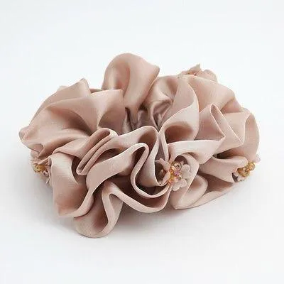 Satin Scrunchies Acrylic Rhinestone attached Glossy Elastic Hair TIes