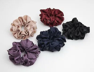 Satin Scrunchies Acrylic Rhinestone attached Glossy Elastic Hair TIes