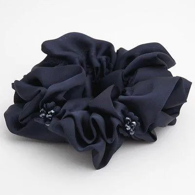 Satin Scrunchies Acrylic Rhinestone attached Glossy Elastic Hair TIes