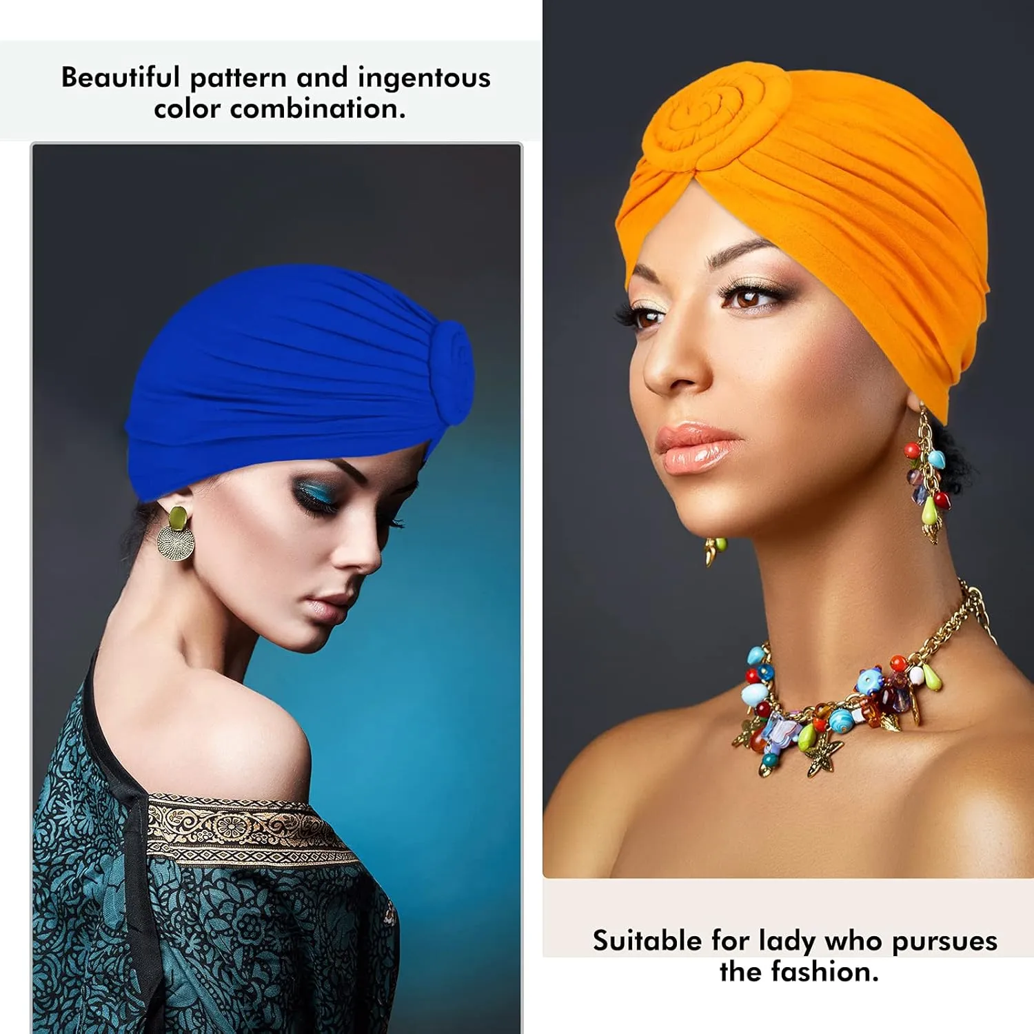 SATINIOR 4 Pieces African Headwrap Turban for Black Women Hair Bonnet Hair Wrap Head Scarf Headwrap Hat