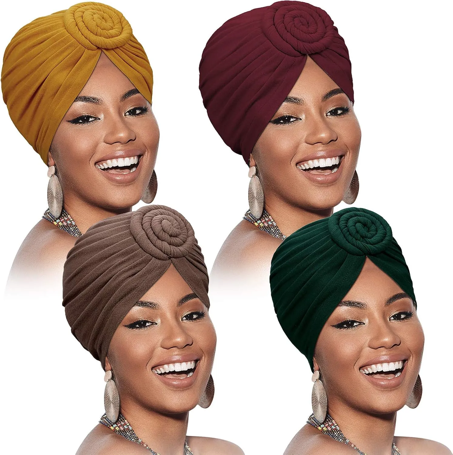 SATINIOR 4 Pieces African Headwrap Turban for Black Women Hair Bonnet Hair Wrap Head Scarf Headwrap Hat