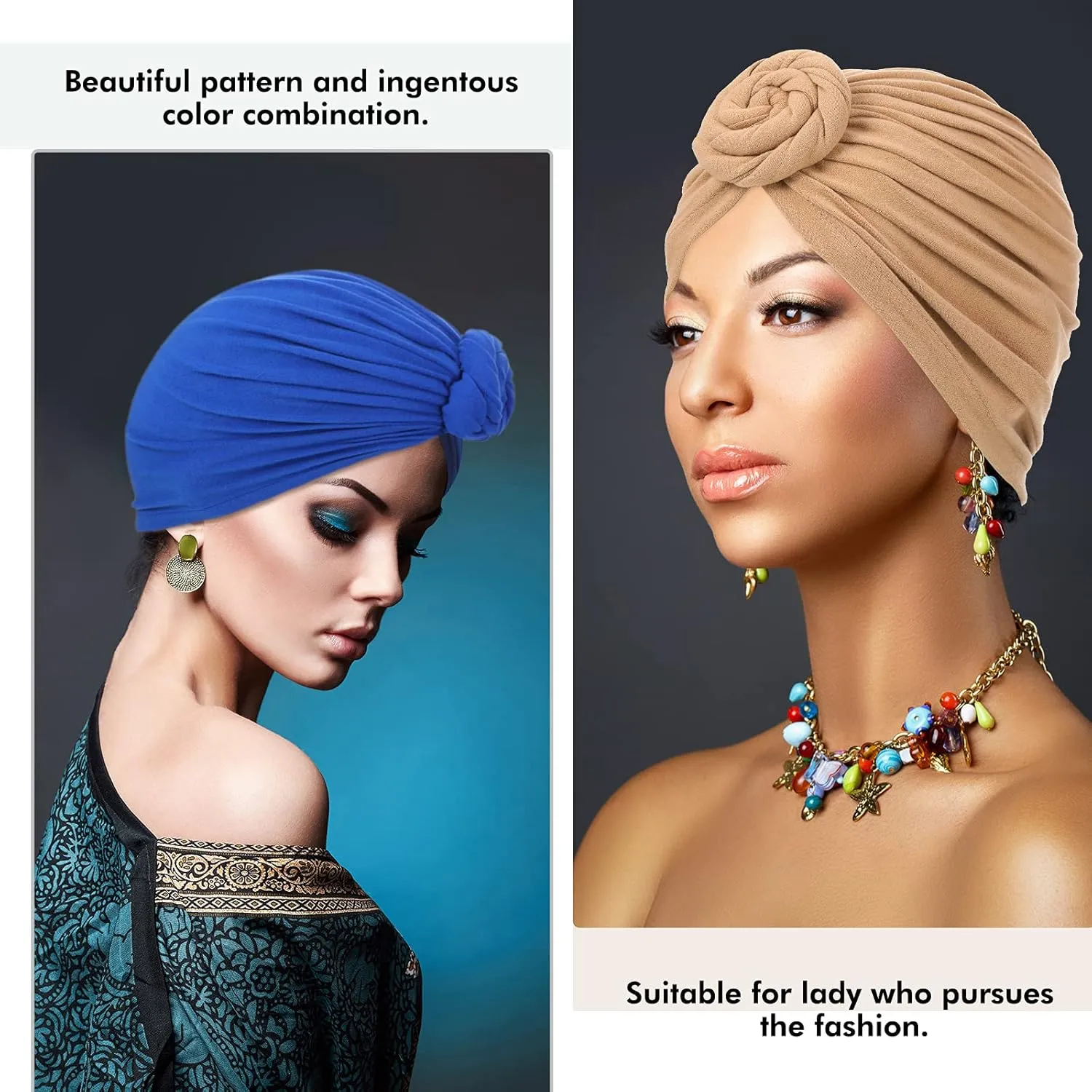 SATINIOR 4 Pieces African Headwrap Turban for Black Women Hair Bonnet Hair Wrap Head Scarf Headwrap Hat