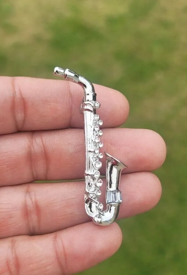 Saxophone brooch vintage look queen music broach gold silver plated pin k38 new