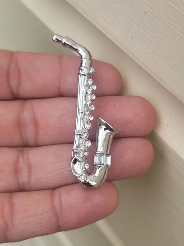 Saxophone brooch vintage look queen music broach gold silver plated pin k38 new