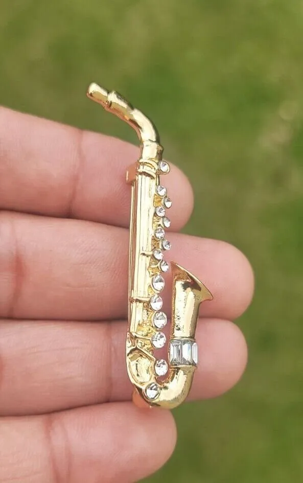 Saxophone brooch vintage look queen music broach gold silver plated pin k38 new