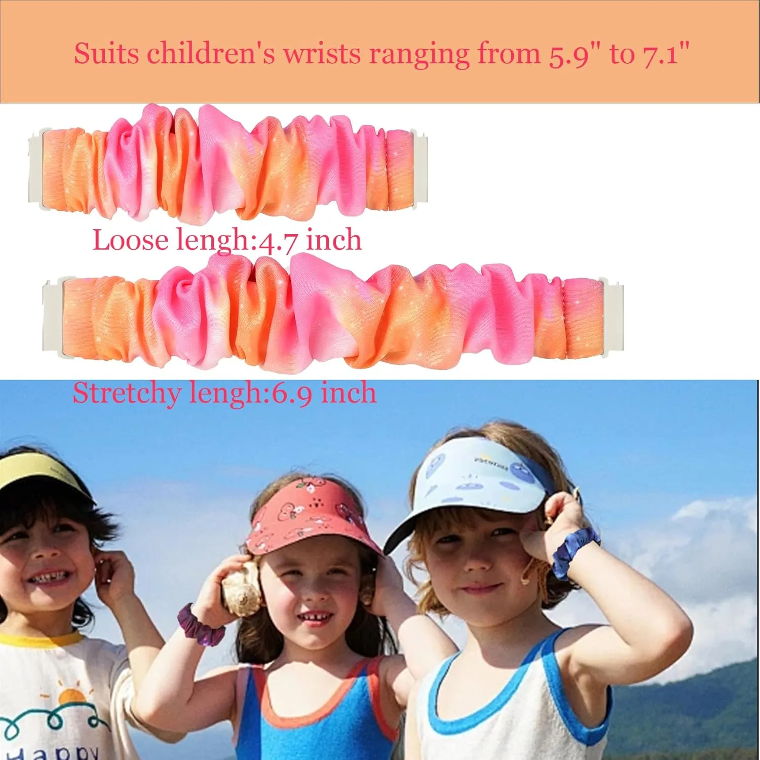 Scrunchie Bands Compatible with Gizmo Watch 3 2 1, Gabb Watch 3 2 1 and SyncUP Kids Watch, 20mm Cute Stretchy Solo Loop Gizmo Watch Band for Kids Boys Girls (5 Pack)