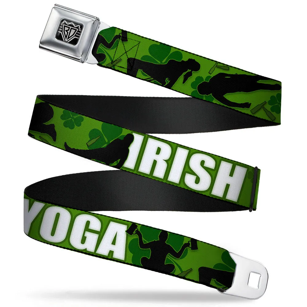 Seatbelt Belt - IRISH YOGA Poses/Clovers Greens/Black/White