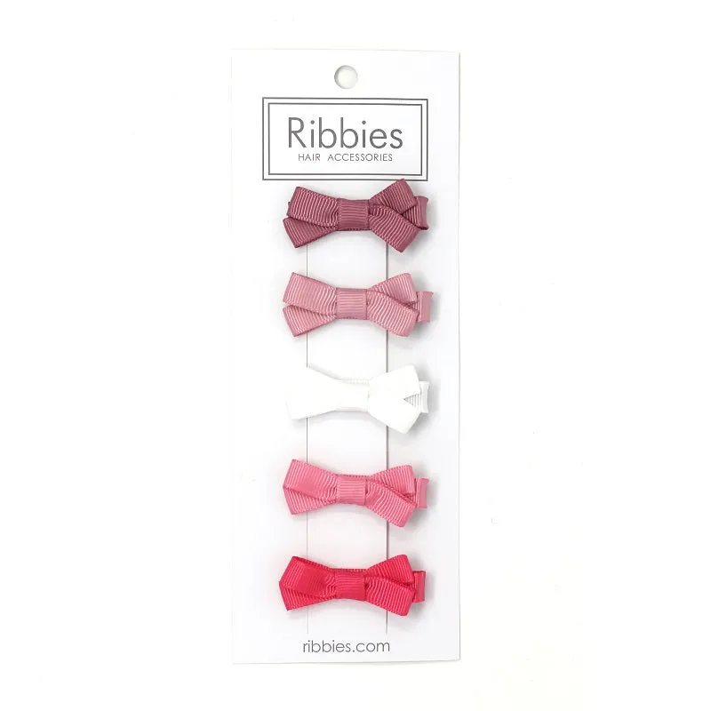 Set de 5 Barrettes Anti-Glisse à Petit Noeud - Rose et Blanc