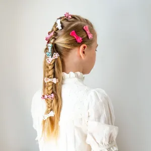 Set de 5 Barrettes Anti-Glisse à Petit Noeud - Rose et Blanc