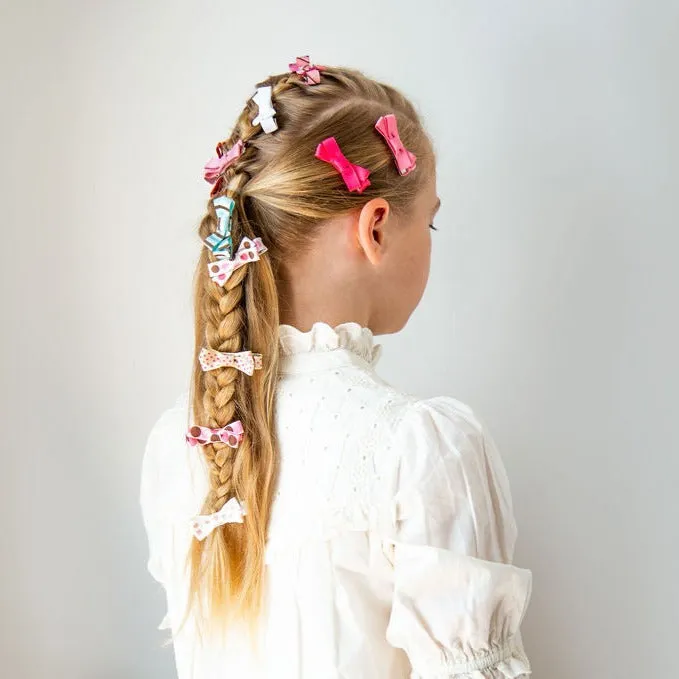 Set de 5 Barrettes Anti-Glisse à Petit Noeud - Rose et Blanc