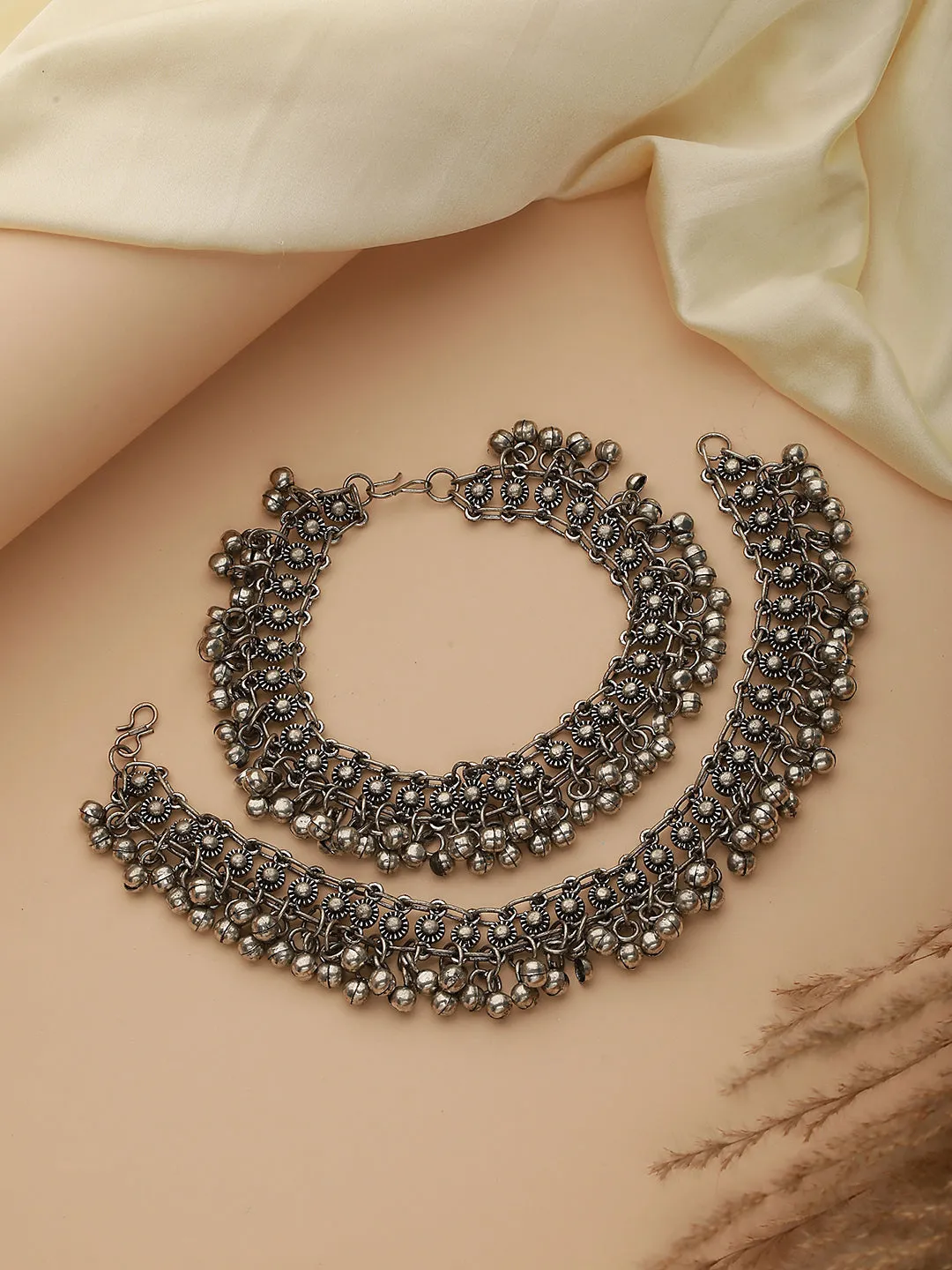 Set Of 2 Oxidised Silver-Plated Ghungroo Anklets