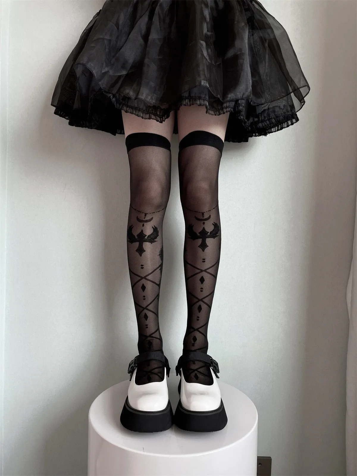 Sheer Ribbon Nylon Thigh Highs