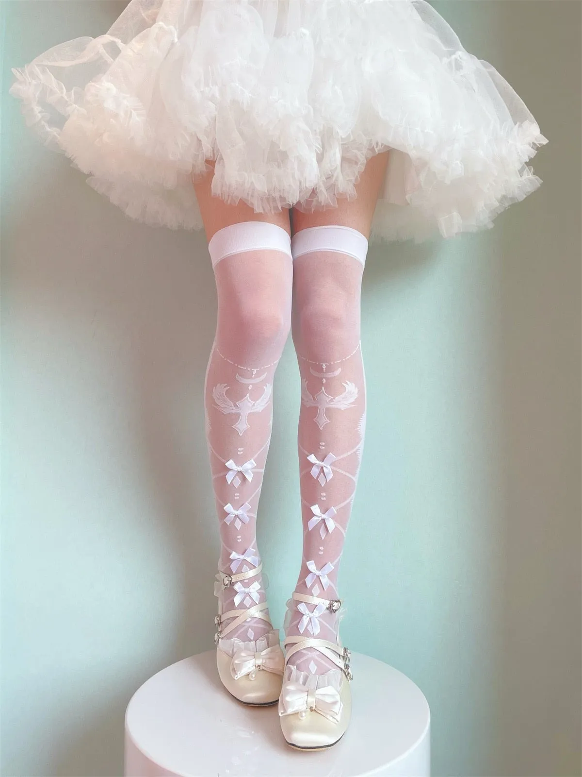 Sheer Ribbon Nylon Thigh Highs