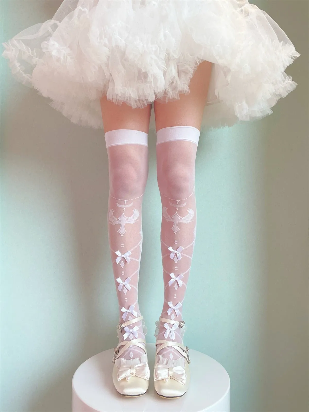 Sheer Ribbon Nylon Thigh Highs