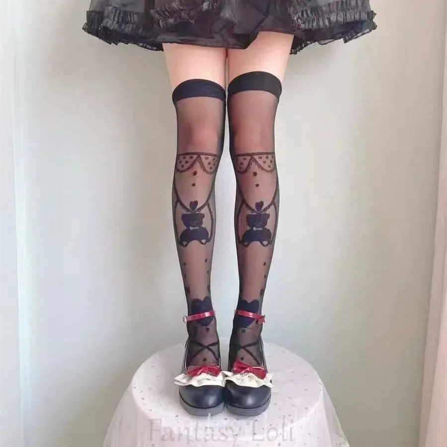 Sheer Ribbon Nylon Thigh Highs