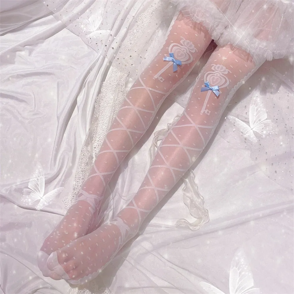 Sheer Ribbon Nylon Thigh Highs