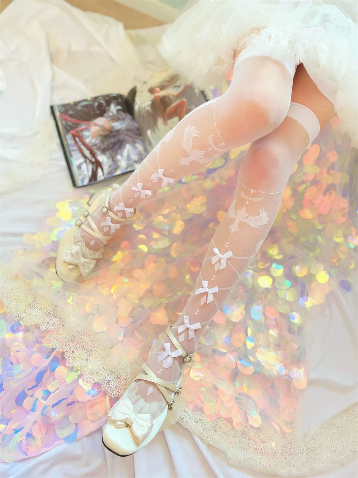 Sheer Ribbon Nylon Thigh Highs