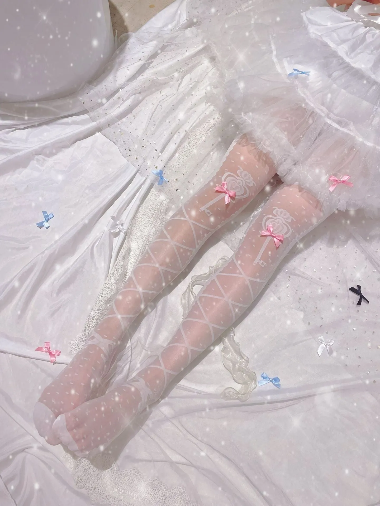 Sheer Ribbon Nylon Thigh Highs