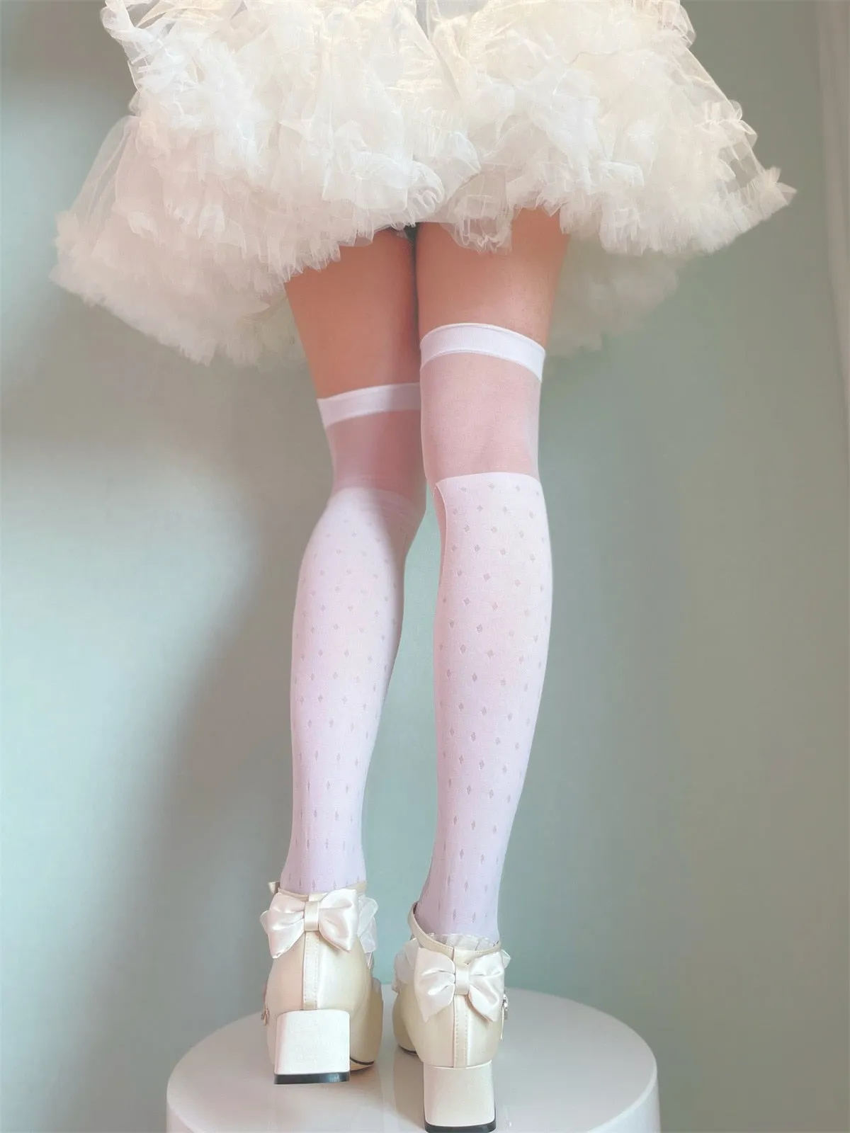 Sheer Ribbon Nylon Thigh Highs
