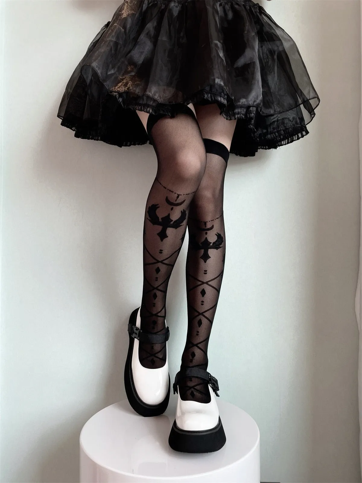 Sheer Ribbon Nylon Thigh Highs