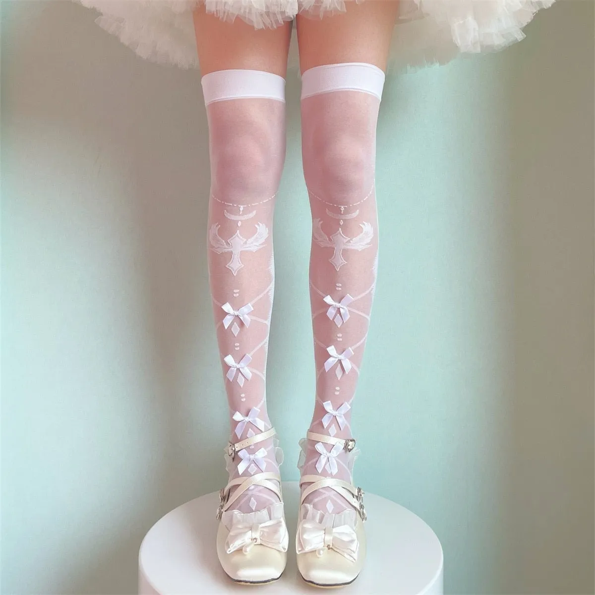 Sheer Ribbon Nylon Thigh Highs
