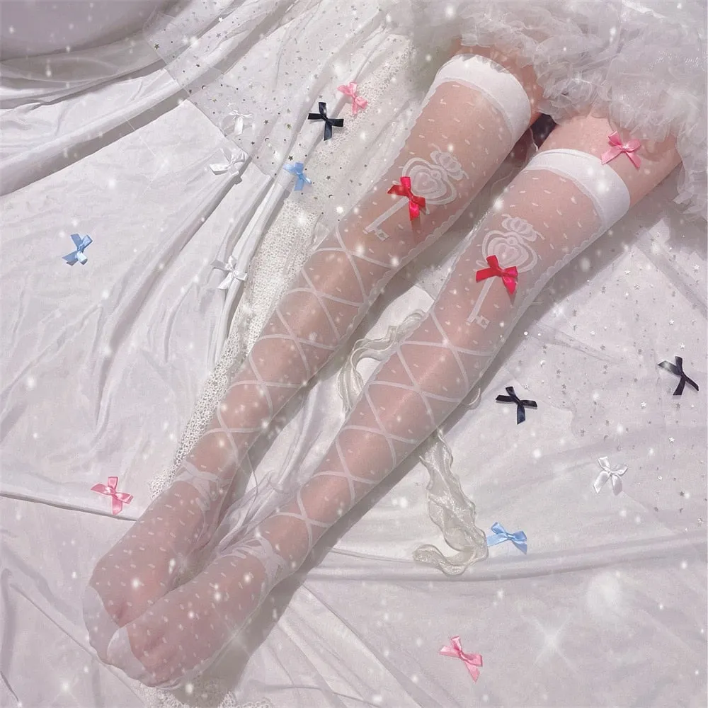 Sheer Ribbon Nylon Thigh Highs