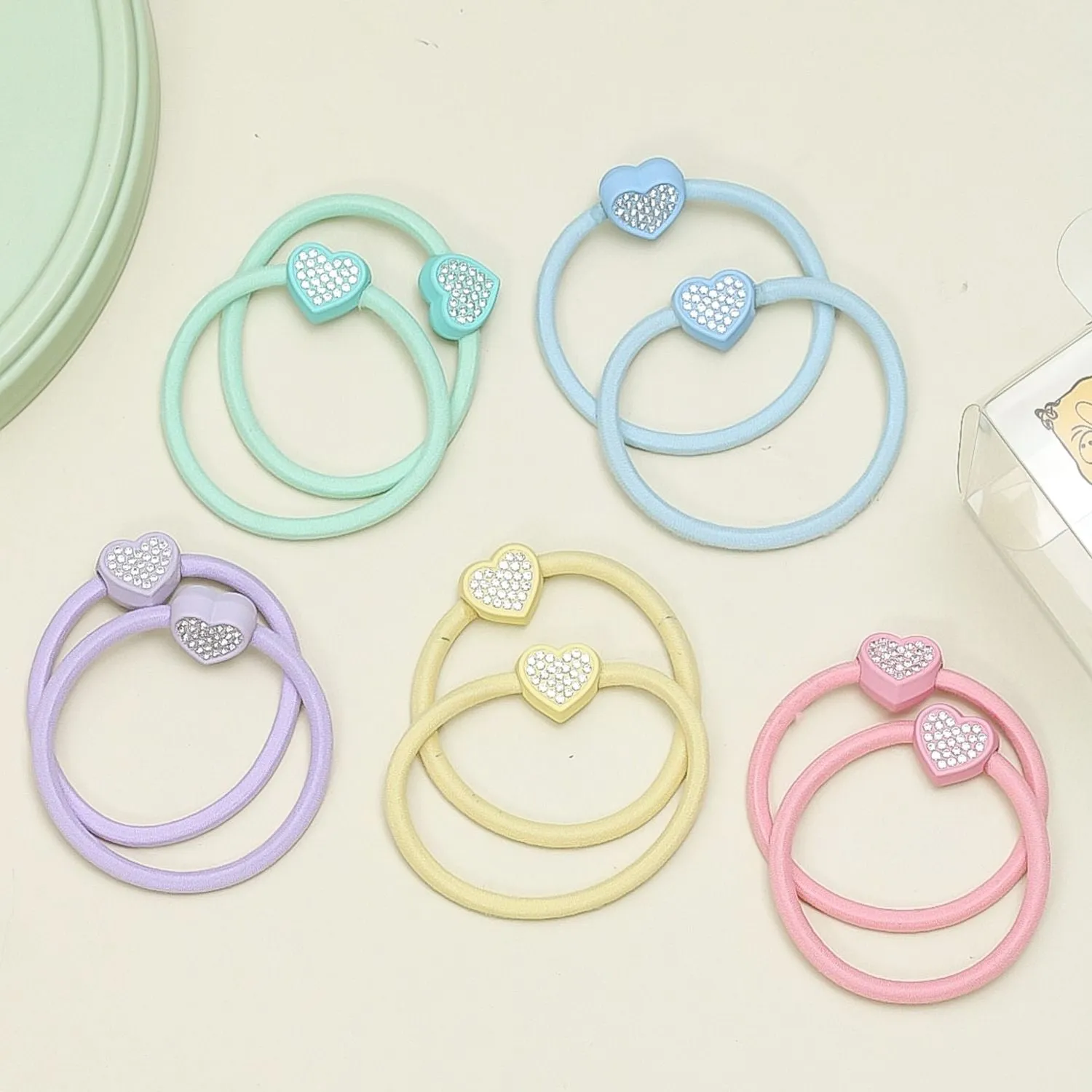 Shiny Heart Rubber Bands Pack of 10 - Multi