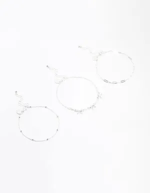 Silver Bow Chain Mixed Anklet 3-Pack