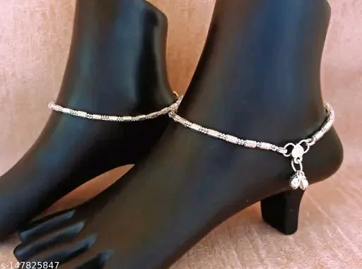 Silver Charm Anklets for Girls - Thick German Silver Plated Payal