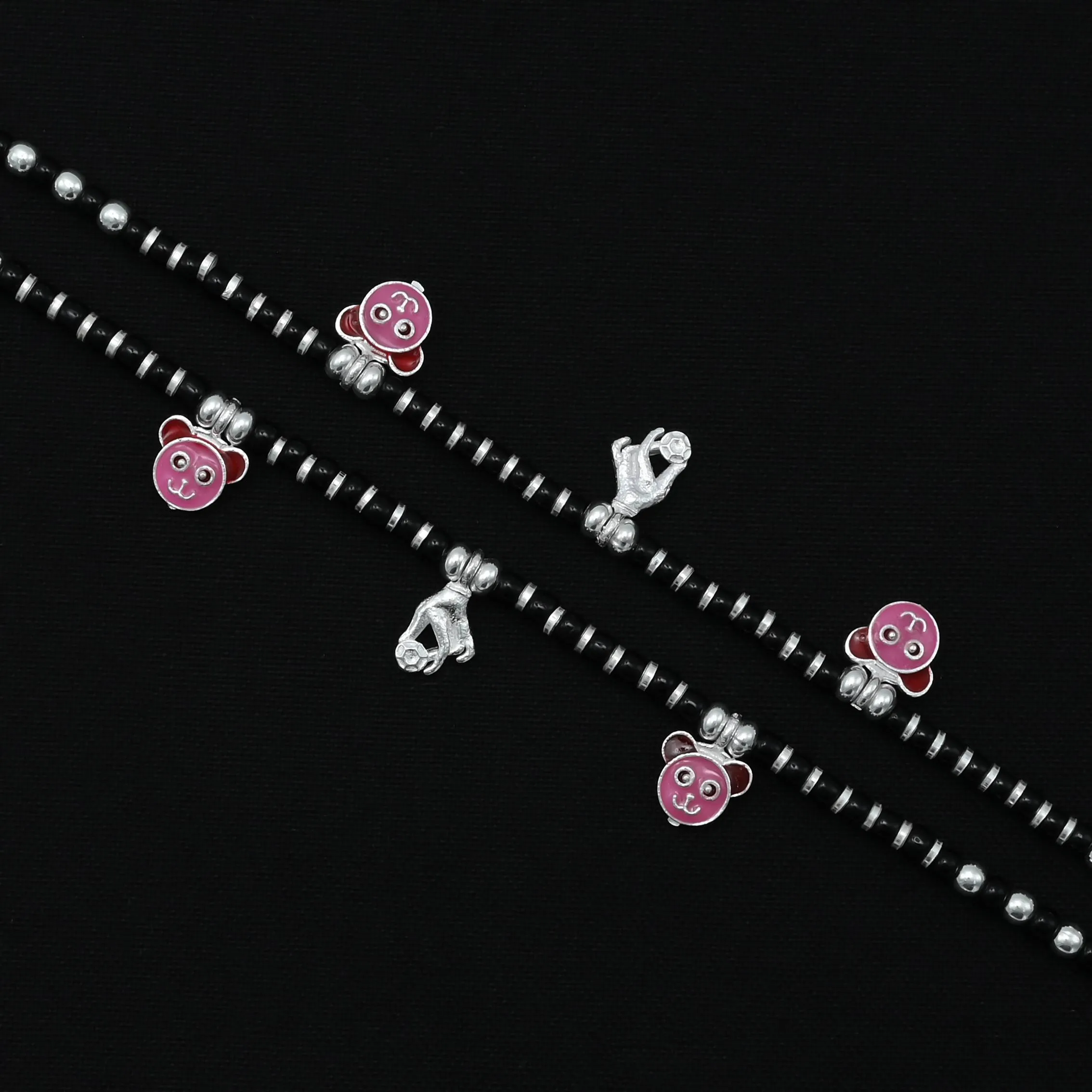Silver Cute Pink Bear Charms Anklets for Girls