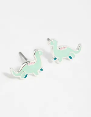 Silver Dinosaur Cartoon Stud Earrings