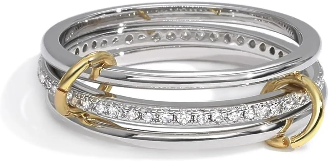 Silver Gold Stackable Rings for Women Non Tarnish, Two Tone Rings for Women Dainty Bands, 18k Gold Plated 3 Rings Set with CZ Cubic Zirconia Band for Casual to Formal Occasions