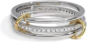 Silver Gold Stackable Rings for Women Non Tarnish, Two Tone Rings for Women Dainty Bands, 18k Gold Plated 3 Rings Set with CZ Cubic Zirconia Band for Casual to Formal Occasions