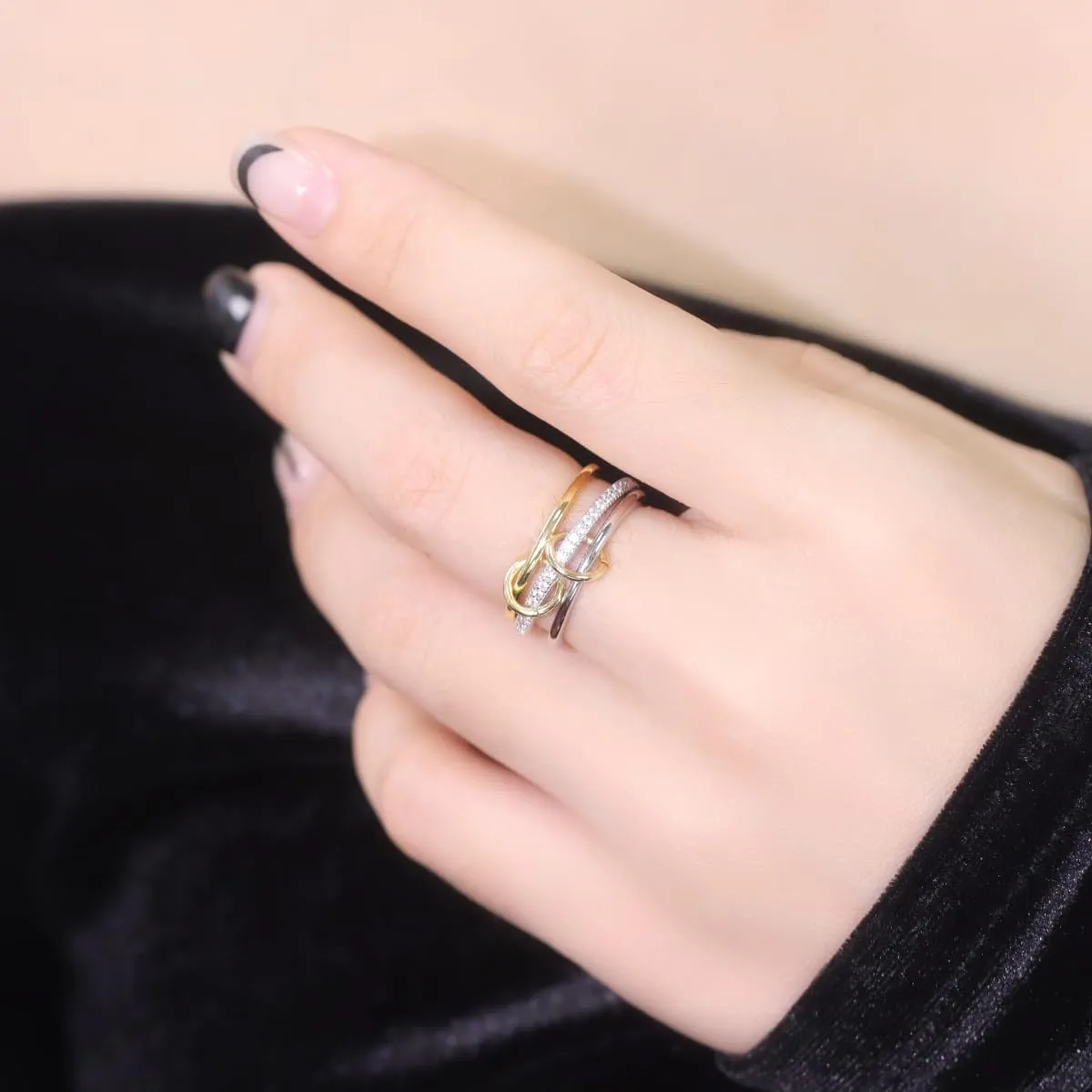 Silver Gold Stackable Rings for Women Non Tarnish, Two Tone Rings for Women Dainty Bands, 18k Gold Plated 3 Rings Set with CZ Cubic Zirconia Band for Casual to Formal Occasions