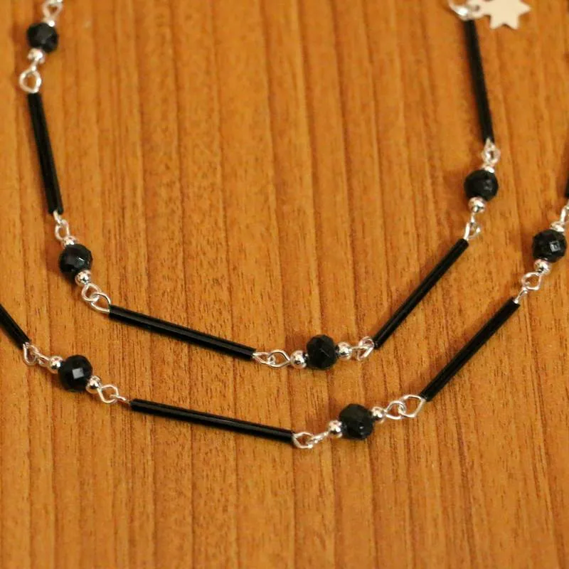 SILVER PLATED BLACK LIGHTWEIGHT ANKLETS