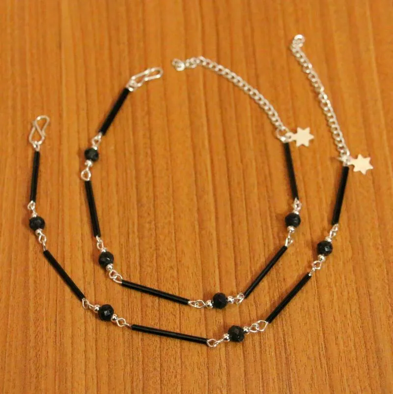 SILVER PLATED BLACK LIGHTWEIGHT ANKLETS