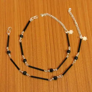 SILVER PLATED BLACK LIGHTWEIGHT ANKLETS