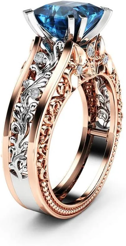 Silver Wedding Engagement Rings Round Cubic Zirconia CZ Art Deco Ring for Women Rose Gold Anniversary Ring for Her