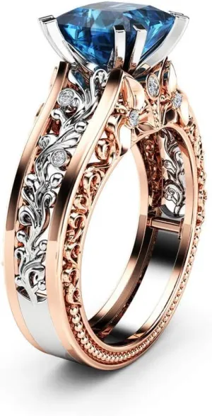 Silver Wedding Engagement Rings Round Cubic Zirconia CZ Art Deco Ring for Women Rose Gold Anniversary Ring for Her