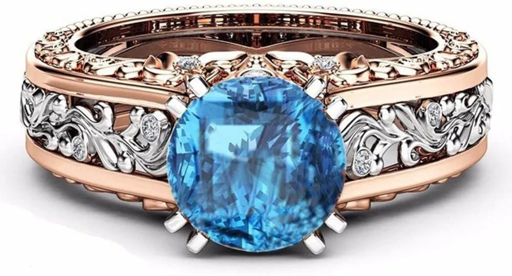 Silver Wedding Engagement Rings Round Cubic Zirconia CZ Art Deco Ring for Women Rose Gold Anniversary Ring for Her
