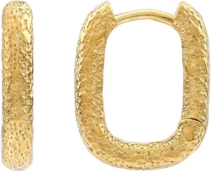 Silvershake 15X2MM 14K Yellow Gold Plated 925 Sterling Silver Textured Minimalist 0.6 Inch Huggie U Hoop Earrings Jewelry for Women