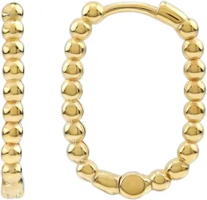 Silvershake 18X2MM 14K Yellow Gold Plated 925 Sterling Silver Minimalist Bead Ball 0.7 Inch Huggie U Hoop Earrings Jewelry for Women