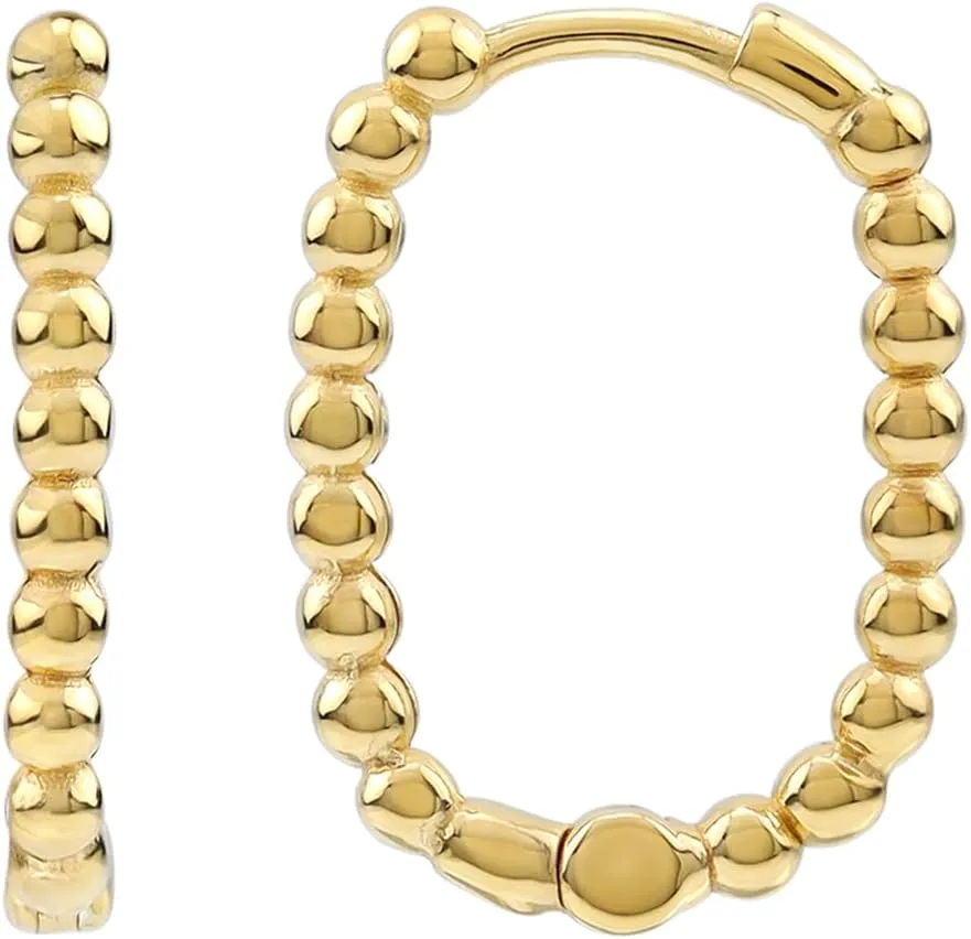 Silvershake 18X2MM 14K Yellow Gold Plated 925 Sterling Silver Minimalist Bead Ball 0.7 Inch Huggie U Hoop Earrings Jewelry for Women